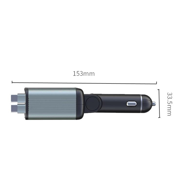 Dual Retractable Cable Auto Stowage Running Ambient Light Voltage Display Car Charger, Type-C+Type-C, Type-C+8 Pin