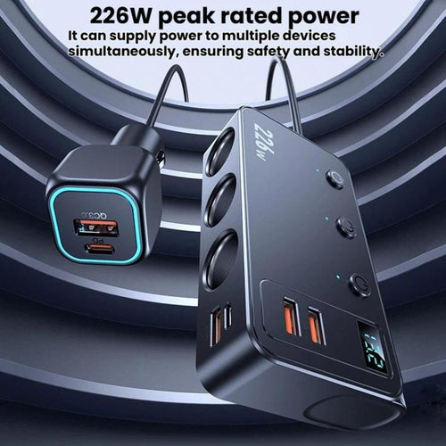 226W 3-in-1 Car Charger with Digital Display & PD Fast