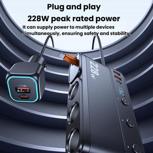 228W Fast-Charging Car Charger with Retractable Cable