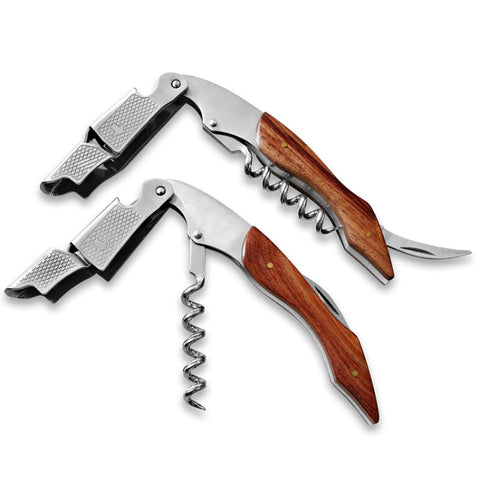 2 pezzi manico in legno multifunzione professionale doppia testa in acciaio cavatappi a vite portatile apribottiglie per vino, Corkscrew Bottle Opener