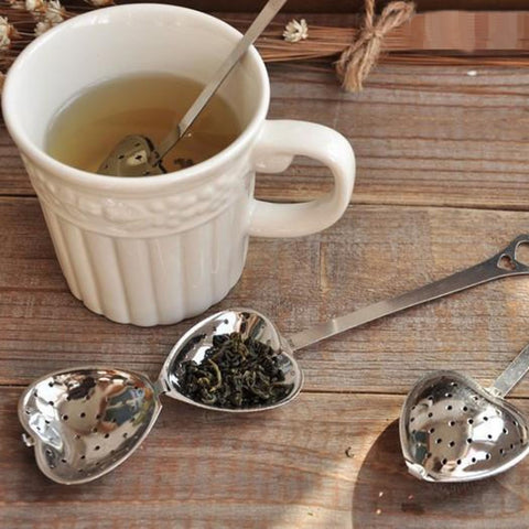 2 pezzi in acciaio inossidabile pratico a forma di cuore con infusore per tè e cucchiaio, Heart Shape Tea Infuser