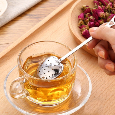 2 pezzi in acciaio inossidabile pratico a forma di cuore con infusore per tè e cucchiaio, Heart Shape Tea Infuser
