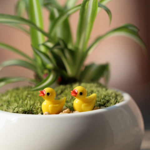 5 pezzi Mini accessori per la casa delle bambole Resina Decorazione tridimensionale per piante di anatra gialla piccola, Yellow Duck Plant Decoration