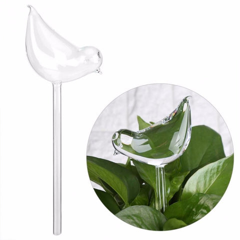 Annaffiatoio automatico in vetro trasparente con annaffiatoio per piante a forma di uccello, Bird Shape Watering Device