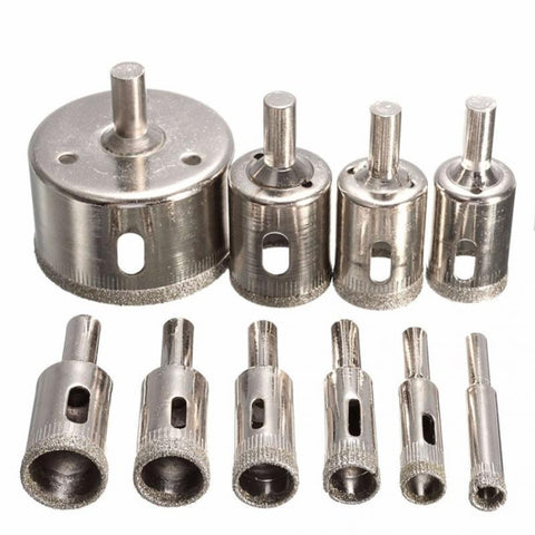 10 in 1 set di apri fori per piastrelle in vetro con punte diamantate da 8-50 mm, 10 In 1 Diamond Tool Bit