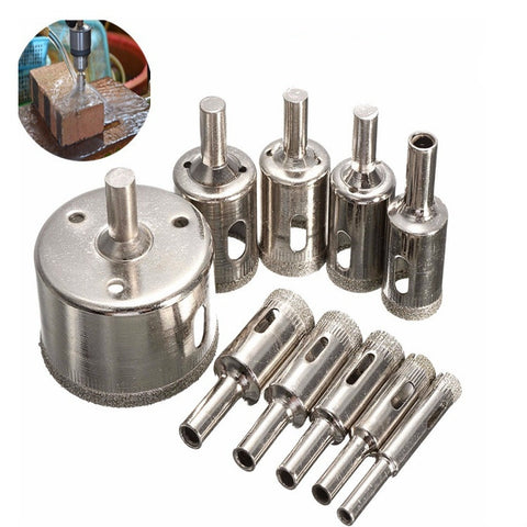 10 in 1 set di apri fori per piastrelle in vetro con punte diamantate da 8-50 mm, 10 In 1 Diamond Tool Bit