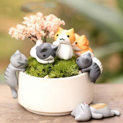 2 set carnosi vaso di fiori muschio micro paesaggio bambola simpatico gatto decorazione bambola torta ornamenti di montaggio fai da te, Doll Cute Cat Decoration