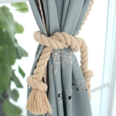 2 PCS Cinghie per tende in filo di cotone spesso Cinghie di protezione ambientale in corda di cotone fatte a mano, Thread Curtain Straps