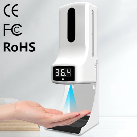 Termometro con sensore di distanza sensibile alla luce K9 Pro vivavoce senza contatto + dispenser automatico di sapone liquido senza contatto da 1000 ml con supporto base, K9 Pro