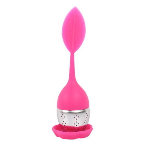 Filtri da tè per bustine di tè in silicone a forma di foglia in acciaio inossidabile, Red, Rose Red, Baby Blue, Yellow