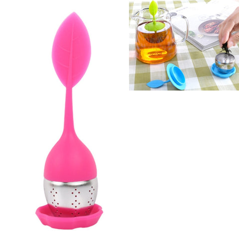 Filtri da tè per bustine di tè in silicone a forma di foglia in acciaio inossidabile, Red, Rose Red, Baby Blue, Yellow