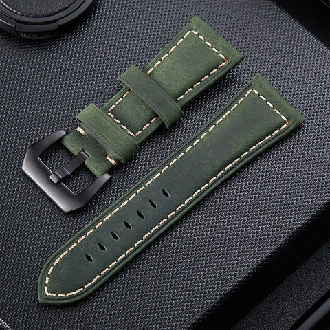 Cinturino in pelle per orologio con fibbia nera smerigliata strato Crazy Horse, dimensioni: 24 mm