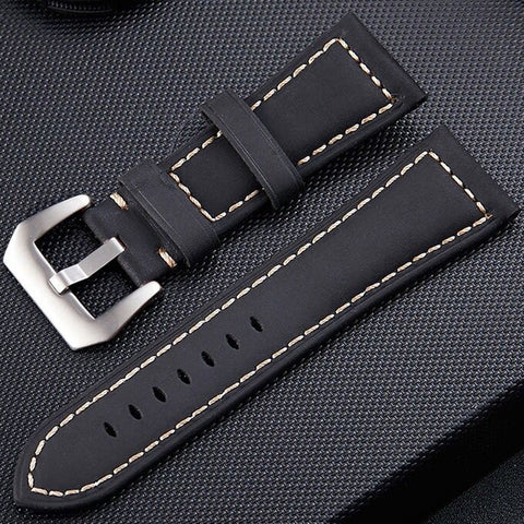 Cinturino in pelle per orologio con fibbia in argento smerigliato strato Crazy Horse, dimensioni: 22 mm