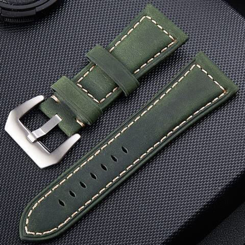 Cinturino in pelle per orologio con fibbia in argento smerigliato strato Crazy Horse, dimensioni: 24 mm