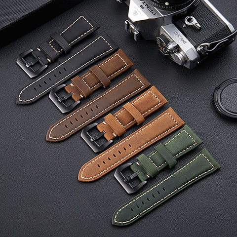 Ceinture en cuir pour montre avec fibbia en argent smerigliato strato Crazy Horse, dimensions: 26 mm