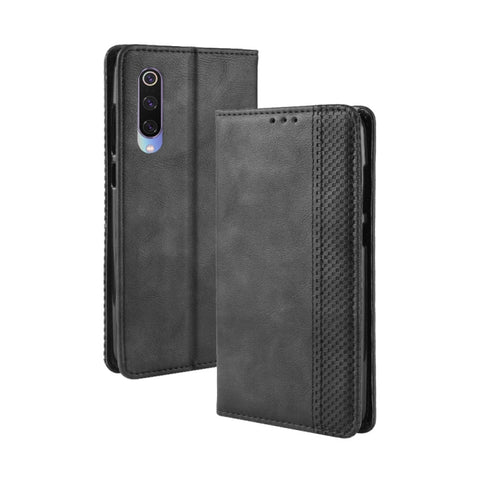 Custodia in pelle con chiusura orizzontale con chiusura magnetica e texture retrò per Xiaomi Mi 9, con supporto, slot per carte e portafoglio, For Xiaomi Mi 9