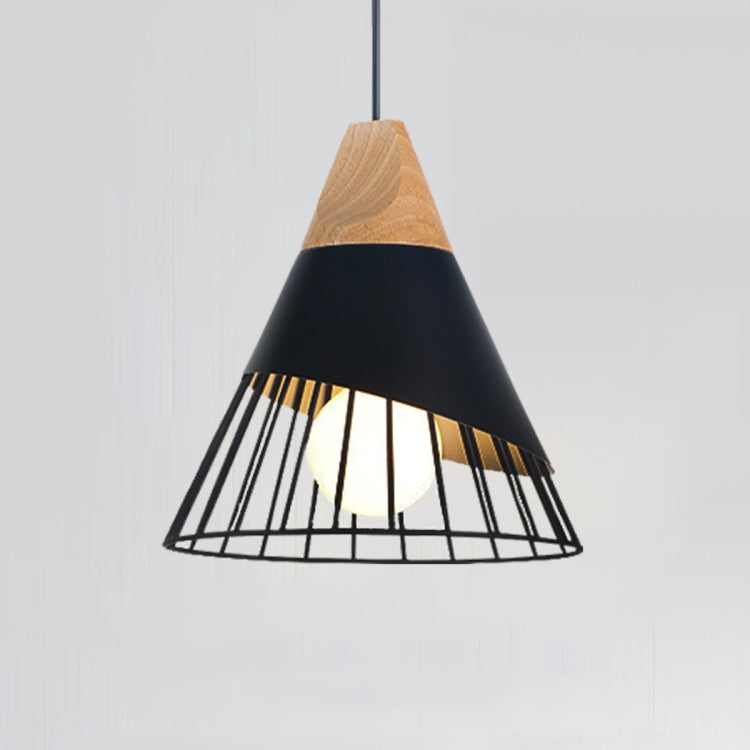 Modern E27 Pendant Light Fixture in Solid Wood and Iron