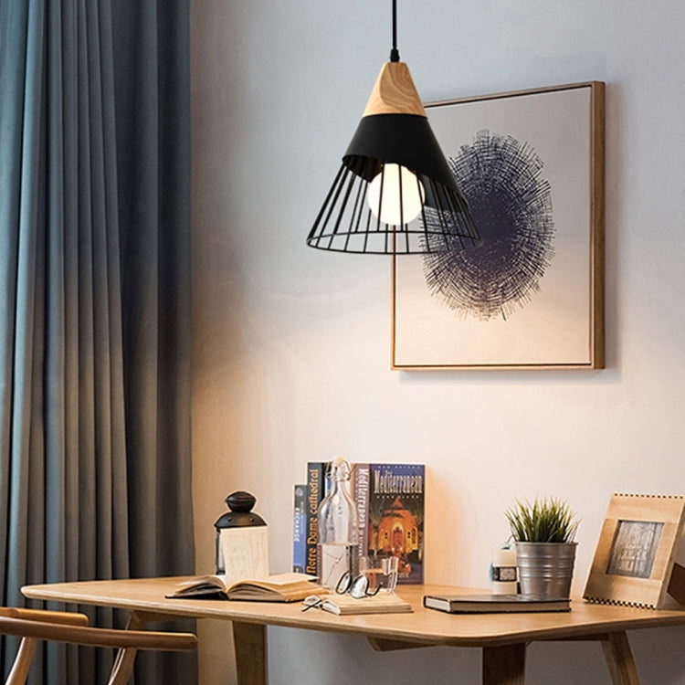 Modern E27 Pendant Light Fixture in Solid Wood and Iron