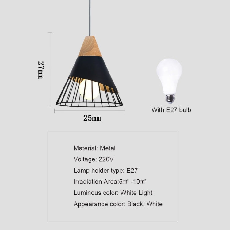 Modern E27 Pendant Light Fixture in Solid Wood and Iron