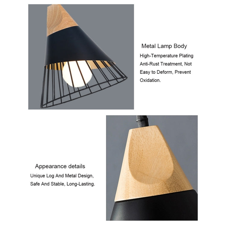 Modern E27 Pendant Light Fixture in Solid Wood and Iron