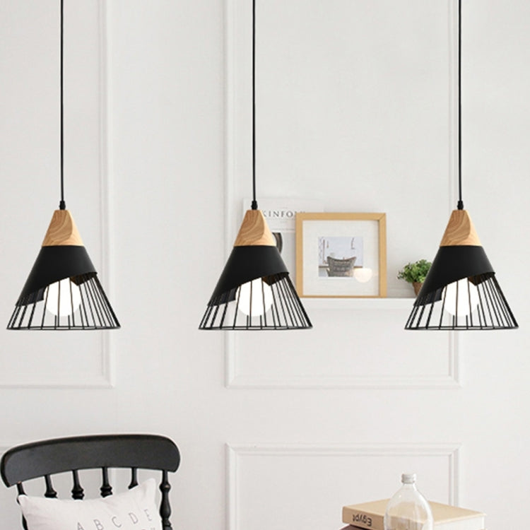 Modern E27 Pendant Light Fixture in Solid Wood and Iron