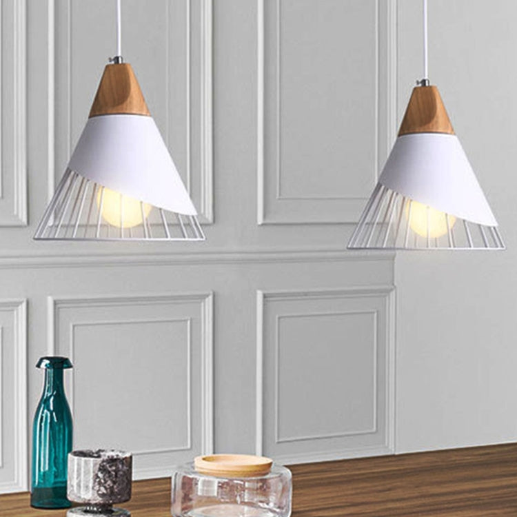 Modern E27 Pendant Light Fixture in Solid Wood and Iron