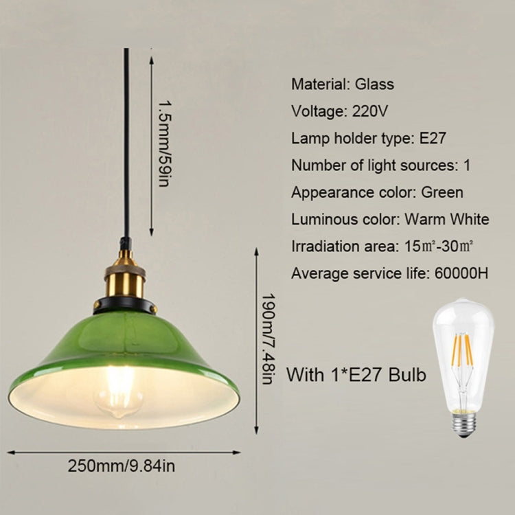 Industrial Vintage LED Pendant Light with Emerald Glass