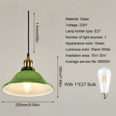 Lampada a sospensione YWXLight LED Industrial Edison Vintage Style Lampada a sospensione in vetro verde smeraldo con lampadina E27