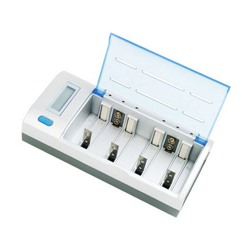 Caricabatteria CA 100 - 240 V a 4 slot per batterie AA, AAA e C/D, con display LCD, presa americana - Novalix Store