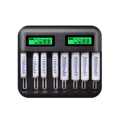 Caricabatteria USB a 8 slot da 5 V 2 A per batterie AA, AAA e C/D, con display LCD - Novalix Store