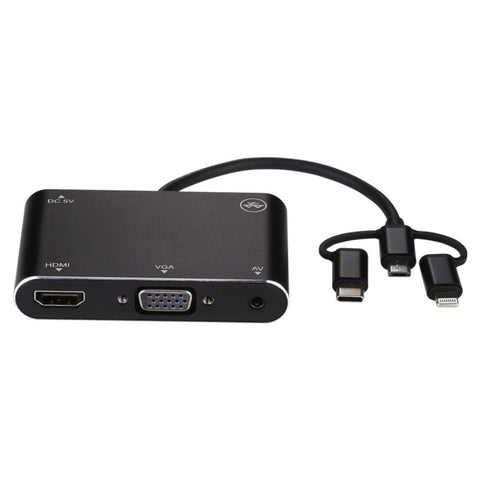 Convertitore adattatore per lettore schermo HD 3 in 1 8 pin + micro USB + da tipo C a AV + HDMI + VGA 15 pin con audio - Novalix Store